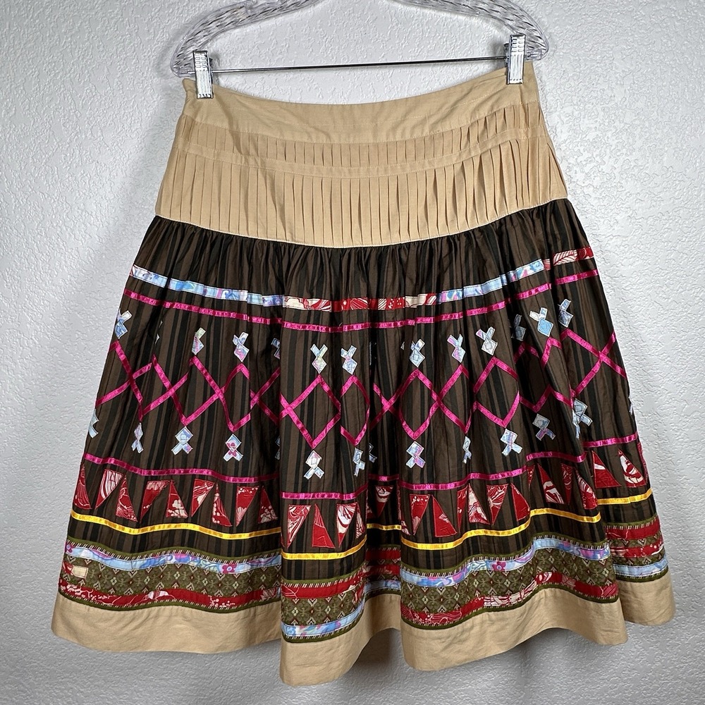 Neiman Marcus Exclusive Embroidered Skirt Boho Folk Moroccan A-line Midi Sz 8 - Picture 7 of 9